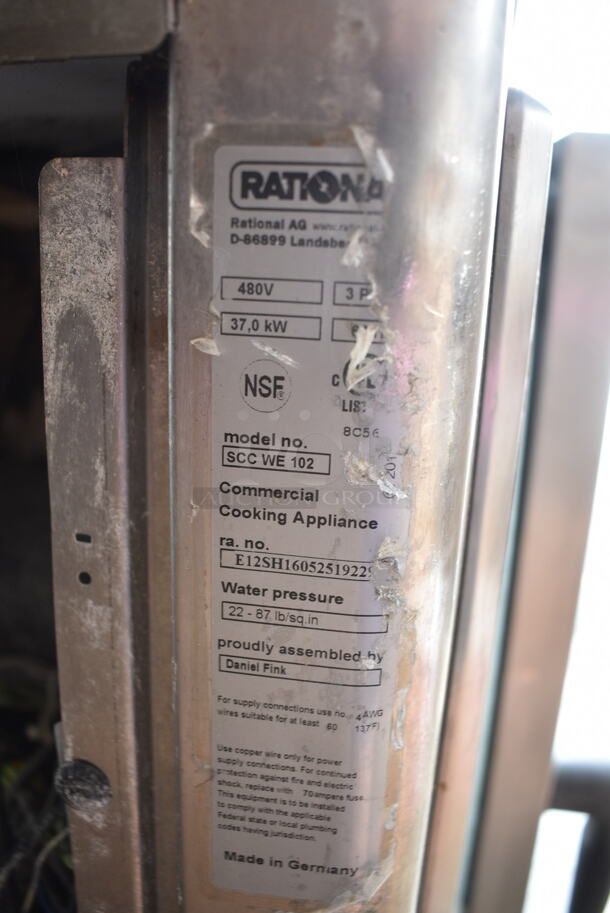 2 2016 Rational Stainless Steel Commercial Combitherm Self Cooking Center Convection Ovens on Commercial Casters. Top Model: SCC WE 62. Bottom Model: SCC WE 102. 480 Volts, 3 Phase. See Pictures for Lower Oven Glass Damage. 2 Times Your Bid! - Image 11 of 11