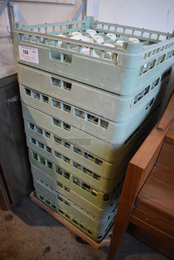 ALL ONE MONEY! Lot of 158 White Ceramic Mugs, 10 Green Dish Caddies and Dish Caddy Dolly! 5x4x2.5 - Image 4 of 5