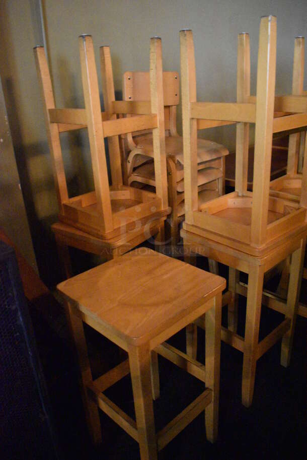 8 Wooden Bar Height Stools. BUYER MUST REMOVE. 16x16x30.5. 8 Times Your Bid! (Susquehanna Ale House) - Image 2 of 3