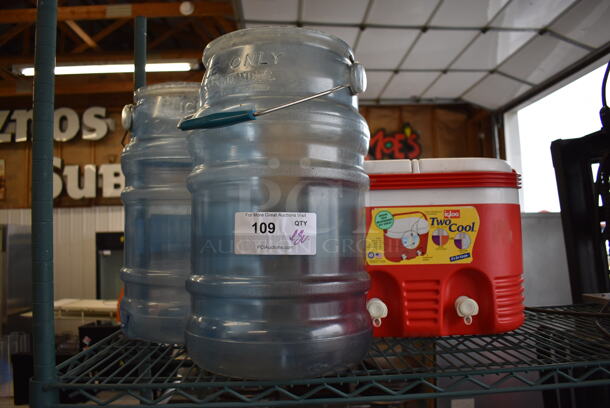 3 Various Poly Items; 2 Blue Poly Ice Buckets and 1 Igloo Red and White Poly Portable Cooler. Includes 11x11x18. 3 Times Your Bid!