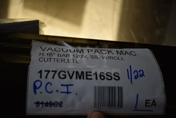 BRAND NEW SCRATCH AND DENT! Galaxy 177GVME16SS Vacuum Packaging Machine with 16" Seal Bar, Roll Cutter and Dual Piston Pump. 120 Volts, 1 Phase. Tested and Working! - Image 2 of 6
