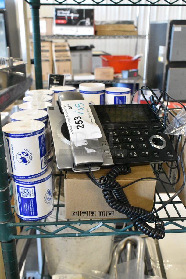 ALL ONE MONEY! Lot of 5 Various Items Including Corded Office Telephone, ERC30 Ink Packs, Receipt Printer Rolls. - Image 1 of 5