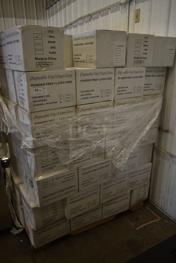 PALLET LOT! of 112 Boxes of 10 BRAND NEW! Disposable Vinyl Exam Gloves. 112 Times Your Bid!