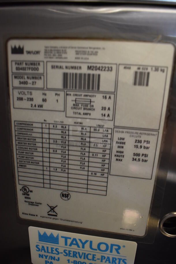 2012 Taylor 340D-27 Stainless Steel Commercial Countertop Single Flavor Frozen Beverage Machine w/ Drink Mixer. 208-230 Volts, 1 Phase. - Image 5 of 6