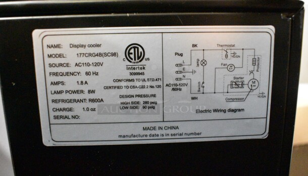 BRAND NEW SCRATCH AND DENT! Galaxy 177CRG48 Black Customizable Countertop Display Refrigerated Merchandiser - 3.5 cu ft. 115 Volts, 1 Phase. Tested and Powers On But Does Not Get Cold - Image 6 of 6