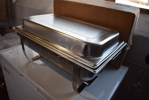 4 BRAND NEW IN BOX! Choice Stainless Steel 8 Quart Full Size Chafing Dish w/ Folding Frame, Drop In and Lid. 21x13x9. 4 Times Your Bid! - Image 2 of 7