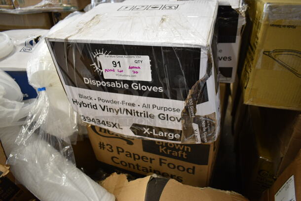 PALLET LOT of 20 BRAND NEW Boxes Including 394345XL Noble NexGen Powder-Free Disposable Black Hybrid 3 Mil Thick Gloves XL, 760IC16WPA Choice 1 Pint White Paper Double-Wall Frozen Yogurt / Food Cup with Paper Lid, Choice 4 oz Portion Cups, 966UPWIDEKFT OneUp by Choice Kraft 2-Ply Wide Interfold 6 1/2" x 8 1/2" Dispenser Napkin - 6000/Case, 47RP7BKSS Visions Wave 7" Round Plates. 20 Times Your Bid!  - Image 2 of 9