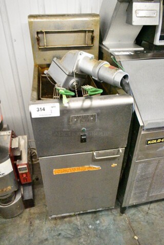 2015 Frymaster SR14ESD Stainless Steel Commercial Floor Style Electric Powered Deep Fat Fryer w 2 Metal Fry Baskets. 240 Volts, 1 Phase. 