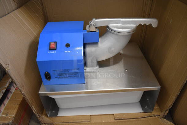 BRAND NEW IN BOX! Carnival King Model 382SCM350R Metal Commercial Countertop Snow Cone Ice Crusher Machine. 120 Volts, 1 Phase. 22x16x15.5