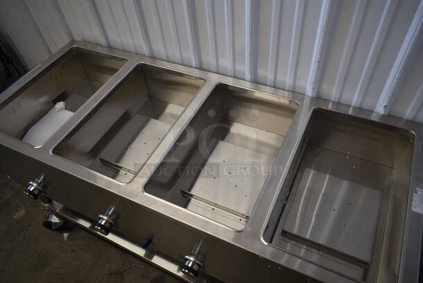 BRAND NEW SCRATCH AND DENT! 2022 Backyard Pro 554BPGST4WLP Stainless Steel Commercial Propane Gas Powered 4 Well Steam Table w/ Under Shelf on Commercial Casters. - Image 2 of 6