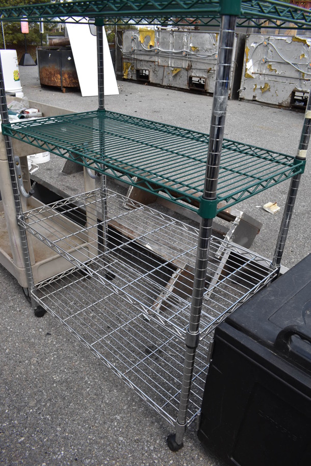 Green and Chrome Finish 6 Tier Wire Shelving Unit. BUYER MUST DISMANTLE. PCI CANNOT DISMANTLE FOR SHIPPING. PLEASE CONSIDER FREIGHT CHARGES. - Image 3 of 4