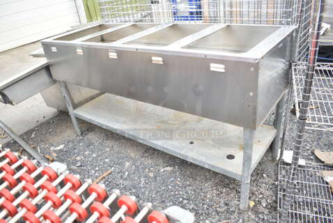 Eagle AWT4-LP Metal Commercial Natural Gas Powered 4 Well Steam Table w/ Under Shelf. 30,000 BTU. 