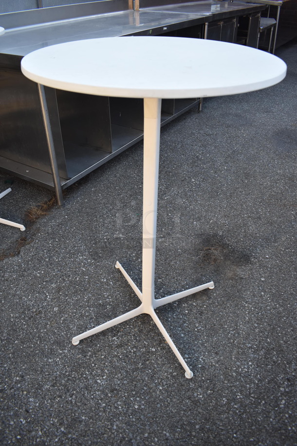 3 White Round Bar Height Tables on Metal Table Base. Stock Picture - Cosmetic Condition May Vary. 27.5x27.5x42. 3 Times Your Bid! - Image 2 of 5