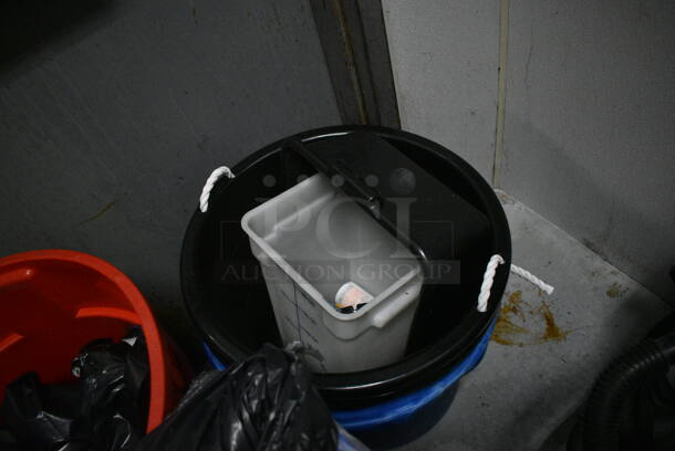 ALL ONE MONEY! Lot of 4 Various Trash Cans, 2 Mop Buckets and 5 Various Bins. Includes 20x11x30. (kitchen) - Image 7 of 7