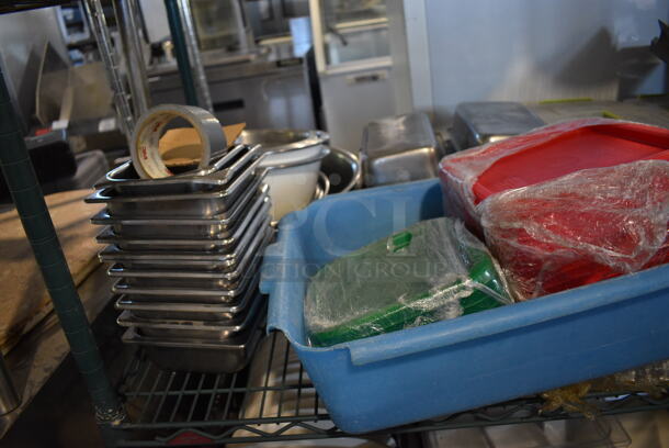 ALL ONE MONEY! Metro Lot of 4 Tiers of Various Items Including Dishes, Stainless Steel Drop In Bins and Poly Lids. Does Not Include Metro Shelving Unit - Image 4 of 9