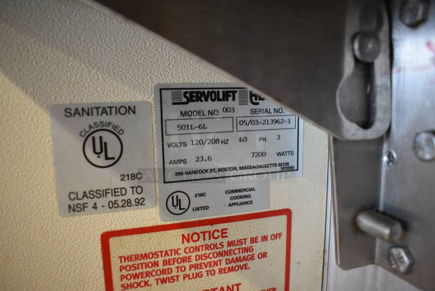 Servolift Eastern 501L-6L Metal Commercial 6 Well L Shaped Steam Table w/ Sneeze Guard on Commercial Casters. 120/208 Volts, 3 Phase. 62x72.5x52 - Image 6 of 10