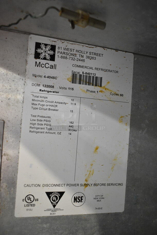 McCall 4-4045C Stainless Steel Commercial 2 Door Reach In Cooler w/ Poly Coated Racks. 115 Volts, 1 Phase. Tested and Working! - Image 5 of 5