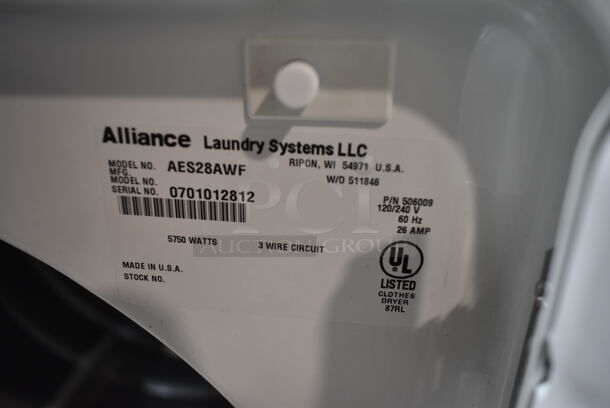 Alliance AES28AWF Metal Front Load Dryer. 120/240 Volts, 1 Phase.  - Image 6 of 6