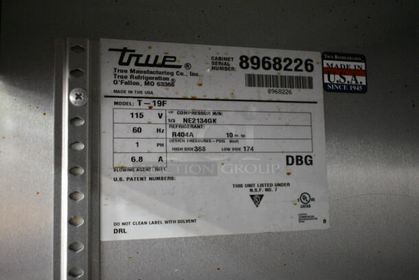 2016 True T-19F Stainless Steel Commercial Reach In Freezer w/ Poly Coated Racks. 115 Volts, 1 Phase. Tested and Does Not Power On - Image 4 of 4