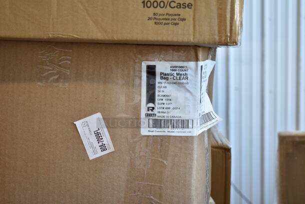 PALLET LOT of 27 BRAND NEW Boxes Including 966UPWIDEKFT-500 OneUp by Choice Kraft 2-Ply Wide Interfold 6 1/2" x 8 1/2" Dispenser Napkin - 6000/Case, 50012W Choice 12 oz. White Poly Paper Hot Cup - 1000/Case, RMB1000CL Royal Paper RMB1000CL 24" Clear Plastic Mesh Produce / Seafood Bag - 1000/Case, 760PIC05 Choice 5 oz. Clear Plastic Dessert Cup - 1000/Case, 130HCUTFWR Visions Individually Wrapped White Heavy Weight Plastic Fork - 1000/Case, D9542 Dixie Large White Travel Lid for 10-20 oz. Cups - 1000/Case, 3 Boxes 346WKFSNSPM Choice White Medium Weight Wrapped Plastic Cutlery Pack with Napkin and Salt / Pepper Packets - 500/Case, 4 Box 304FND304T Acopa Foundations 5 oz. Tan Narrow Rim Melamine Fruit Dish - 12/Case, 128HDLDBULK ChoiceHD Microwavable Translucent Plastic Deli Container Lid - 480/Case, 375SW1430 GET SW-1430-1-CL 3 oz. Customizable SAN Plastic Martini Glass - 24/Case, 5012433M1C Lavex Li'l Herc 12-16 Gallon 1 Mil 24" x 33" Low Density Medium-Duty Clear Can Liner / Trash Bag - 250/Case, 57432Z4045 Merrychef 32Z4045 Teflon® Coated Solid Bottom Basket for eikon e2 Series Ovens, 999RP10CL Choice Crystal 10" Clear Plastic Plate - 20/Pack, 395TO991 EcoChoice 9" x 9" x 3" Compostable Sugarcane / Bagasse 1 Compartment Take-Out Box - 200/Case, 5002CPTE Lavex 2-Ply White Center Pull Paper Towel 510' Roll - 6/Case. 27 Times Your Bid!  - Image 3 of 12
