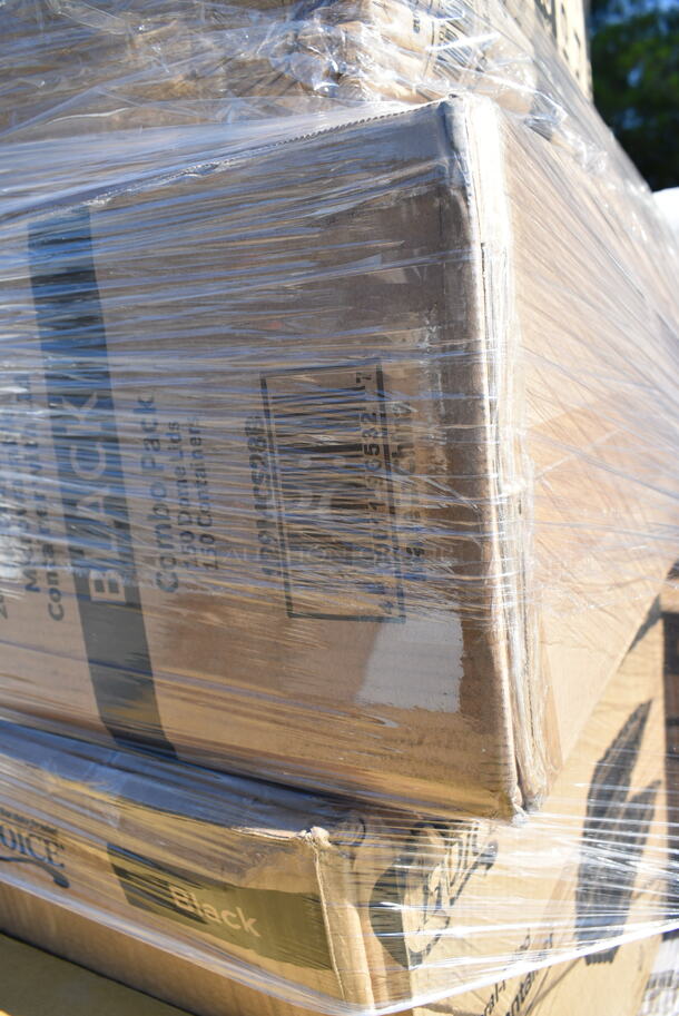 PALLET LOT of 38 BRAND NEW Boxes Including 129MCS28B Choice 28 oz. Black Rectangular Microwavable Heavy Weight Container with Lid 8 3/4" x 6 1/4" x 1 3/4" - 150/Case, 612613245 Choice Half Size Foil Steam Table Pan Deep 2 9/16" Depth - 100/Case, 5002TPJ Lavex Select Compact Jumbo Jr. 550' 2-Ply Toilet Paper Roll with 7" Diameter - 12/Case, 129MCS28B Choice 28 oz. Black Rectangular Microwavable Heavy Weight Container with Lid 8 3/4" x 6 1/4" x 1 3/4" - 150/Case, 795NRKFT3 New Roots Kraft PLA-Lined Compostable #3 Take-Out Container 7 3/4" x 5 1/2" x 2 1/2" - 200/Case, 127CH16F Choice 16 oz. Clear RPET Tall Hinged Deli Container - 200/Case, 500MF963BIC Choice Compartment Microwaveable Take-Out Container, 129MCS28B Choice 28 oz. Black Rectangular Microwavable Heavy Weight Container with Lid 8 3/4" x 6 1/4" x 1 3/4" - 150/Case, 50012C Choice 12 oz. Coffee Print Poly Paper Hot Cup - 1000/Case, Dart 12J12 12 oz. White Customizable Foam Cup - 1000/Case, 2 Box 795PTOWHT2 ChoiceWhite Microwavable Folded Paper #2 Take-Out Container 7 3/4" x 5 1/2" x 1 7/8" - 200/Case, 500MFT Lavex White M-Fold (Multifold) Towel - 4000/Case, 612P558 Choice 8" Clear Round Plastic Dome Lid - 500/Case, 127RDTFLBULK Choice Microwavable Translucent Customizable Recessed Fit Deli Lid - 500/Case. 38 Times Your Bid!  - Image 3 of 12