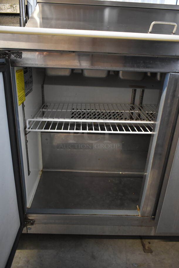 Polar GE014 Stainless Steel Commercial Sandwich Salad Prep Table Bain Marie Mega Top w/ 2 Tier Over Shelf and Drop In Bins on Commercial Casters. 115 Volts, 1 Phase. Tested and Working! - Image 6 of 10