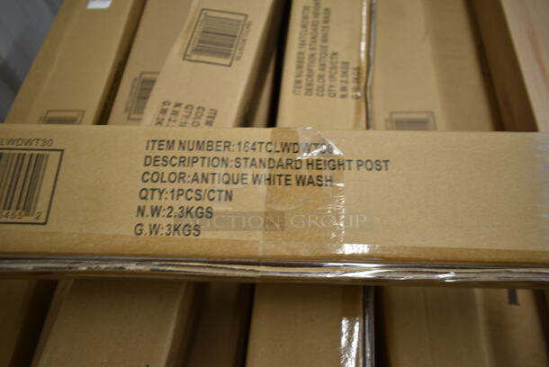 PALLET LOT of 10 BRAND NEW IN BOX! Lancaster Table & Seating 3492424ANTWT 24"x30" Solid Wood Live Edge Tabletop and 18 164TCLWDWTOU Antique White Wash Standard Height Table Legs. - Image 5 of 9