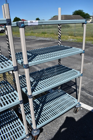 Metro Max Poly and Metal 4 Tier Shelving Unit on Commercial Casters. BUYER MUST DISMANTLE. PCI CANNOT DISMANTLE FOR SHIPPING. PLEASE CONSIDER FREIGHT CHARGES. 36x21x67