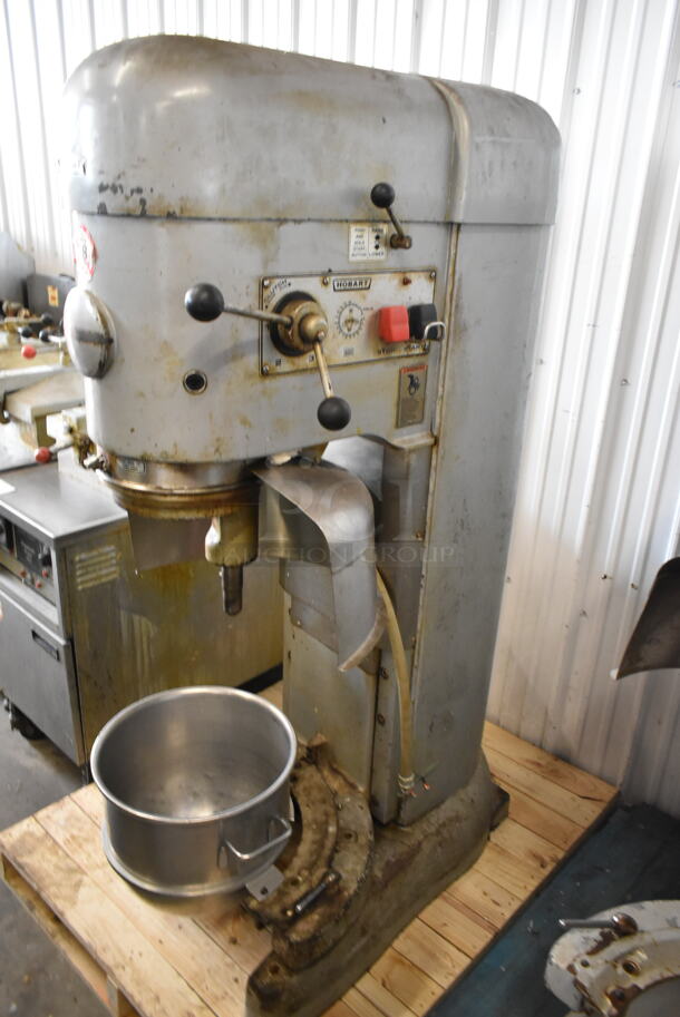 Hobart M802 Metal Commercial Floor Style 80 Quart Planetary Dough Mixer w/ Bowl Guard, Bowl Adapter, Mixing Bowl and 2 Whisk Attachments. 200 Volts, 3 Phase.  - Image 8 of 11