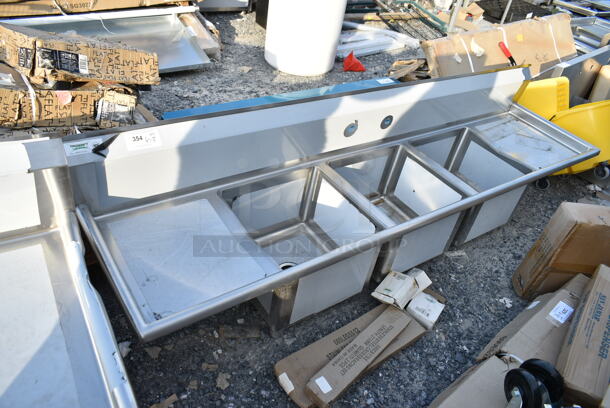 	BRAND NEW SCRATCH AND DENT! Regency 600S31717218 91" 16-Gauge Stainless Steel Three Compartment Commercial Sink with Galvanized Steel Legs and 2 Drainboards - 17" x 17" x 12" Bowls - Image 2 of 8