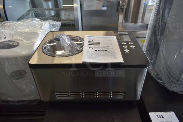 BRAND NEW SCRATCH AND DENT! Whynter ICM-220SSY 2 Quart Capacity Automatic Compressor Ice Cream Maker & Yogurt Incubator with Stainless Steel Bowl in Stainless Steel. 115 Volts, 1 Phase. Tested and Working! - Image 1 of 7