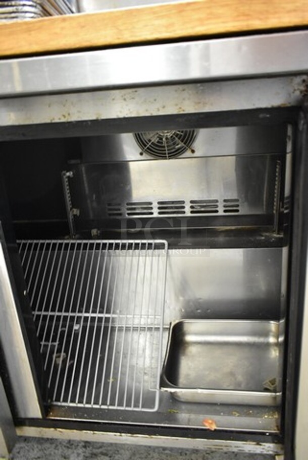 Turbo Air MUR-72 Stainless Steel Commercial 3 Door Undercounter Cooler w/ Butcher Block Countertop on Commercial Casters. 115 Volts, 1 Phase. Tested and Working! - Image 4 of 7