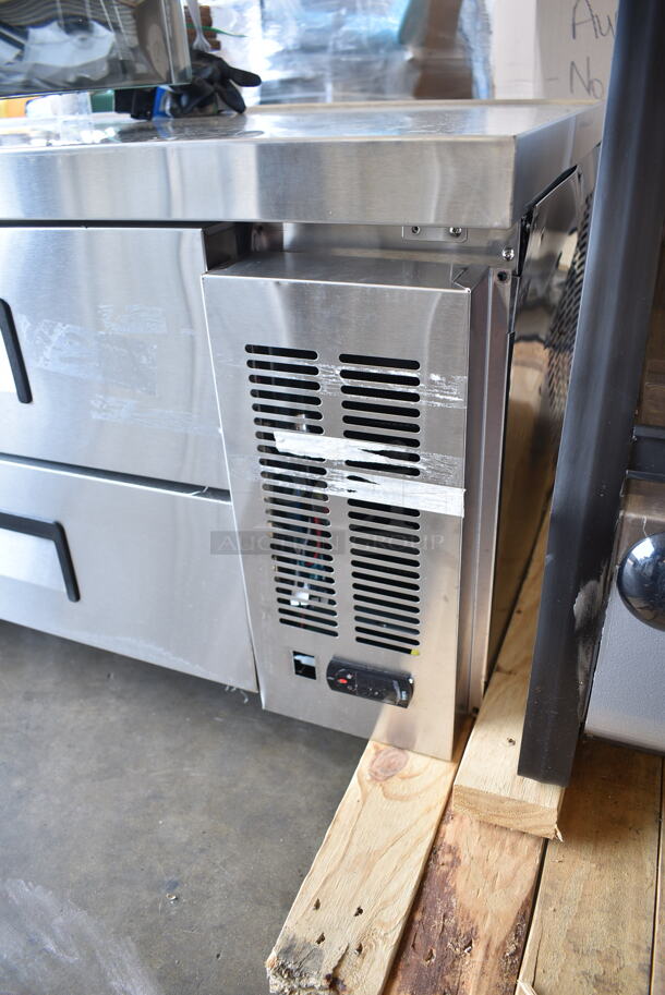 BRAND NEW SCRATCH AND DENT! 2022 Avantco 178CBE72HC Stainless Steel Commercial 4 Drawer Chef Base on Commercial Casters. 115 Volts, 1 Phase. Cannot Test - Needs New Power Switch - Image 4 of 10