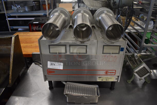 Ugolini Model NHT 3 UL Stainless Steel Commercial Countertop Slushie Machine w/ 3 Heads. Missing Hoppers. 115 Volts, 1 Phase. 21x16x23. Tested and Working!