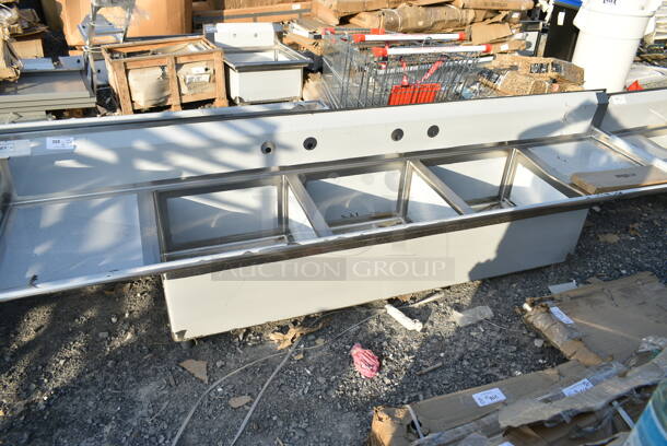 BRAND NEW SCRATCH AND DENT! Regency Spec Line 16-Gauge Stainless Steel Three Compartment Commercial Sink with Galvanized Steel Legs and 2 Drainboards. Bays 24x24x14. Drain Boards 22.5x22. No Legs.  - Image 2 of 8