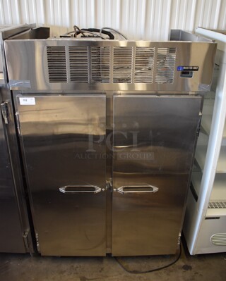 Master Bilt TAF-48HD Stainless Steel Commercial 2 Door Reach In Cooler on Commercial Casters. 115/208-230 Volts, 1 Phase.