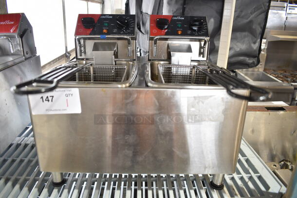 2024 Crosson CF-20 Stainless Steel Commercial Countertop Electric Powered 2 Bay Fryer w/ 2 Metal Fry Baskets. 120 Volts, 1 Phase. - Image 1 of 7
