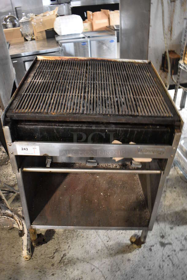 Imperial Stainless Steel Commercial Natural Gas Powered Charbroiler Grill on Commercial Casters. 1 Caster Needs To Be Reattached. 30x29x42