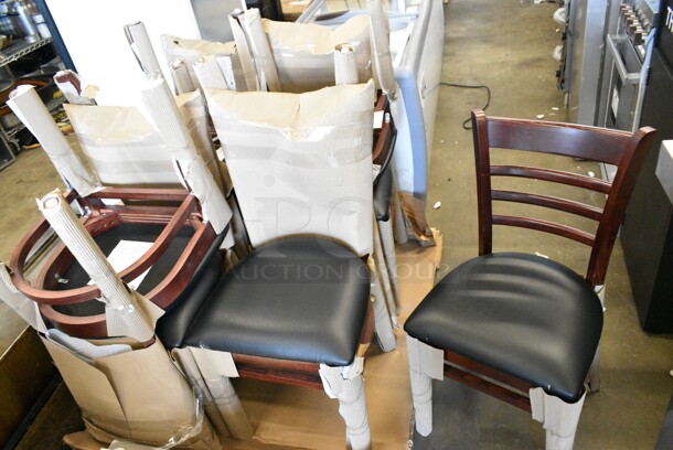 8 BRAND NEW SCRATCH AND DENT! Lancaster Table & Seating 164CLADMAHFR Wooden Dining Height Ladder Back Chair w/ Black Cushion. 8 Times Your Bid! - Image 2 of 8