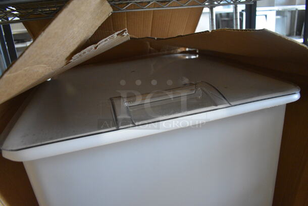 BRAND NEW IN BOX! Cambro White Poly Ingredient Bin w/ Clear Lid on Commercial Casters. 22x24x22 - Image 4 of 5