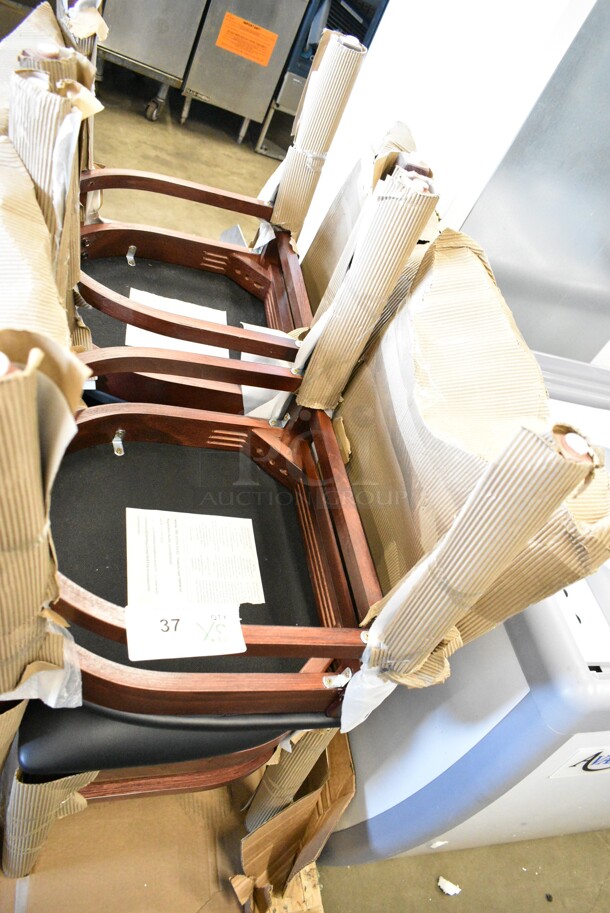 8 BRAND NEW SCRATCH AND DENT! Lancaster Table & Seating 164CLADMAHFR Wooden Dining Height Ladder Back Chair w/ Black Cushion. 8 Times Your Bid! - Image 6 of 8