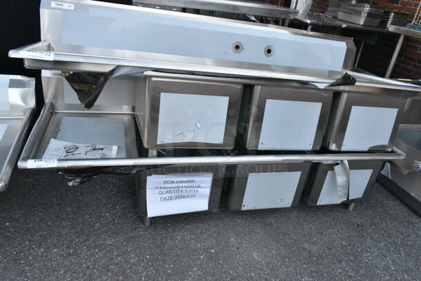 BRAND NEW SCRATCH AND DENT! Regency 600S3162018L Stainless Steel 3 Bay Sink w/ Left Side Drain Board. Bays 16x20x12. Drain Board 16.5x21.5. No Legs.  - Image 2 of 7