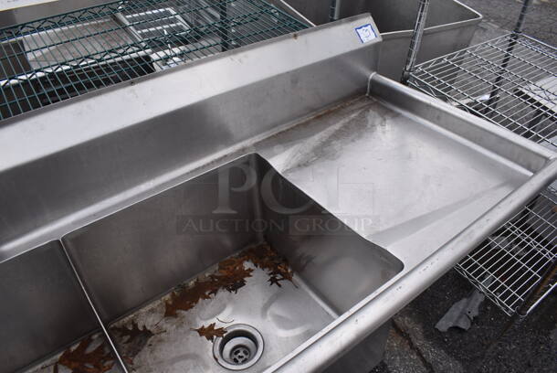 Stainless Steel Commercial 3 Bay Sink w/ Dual Drain Boards and Handles. 90x26x41. Bays 18x18x12. Drain Board 16x12x1 - Image 4 of 5