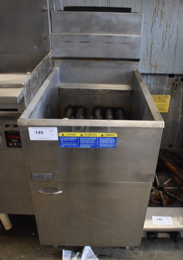2018 Pitco Frialator 65C Stainless Steel Commercial Floor Style Natural Gas Powered 65 Pound Capacity Deep Fat Fryer. 150,000 BTU.