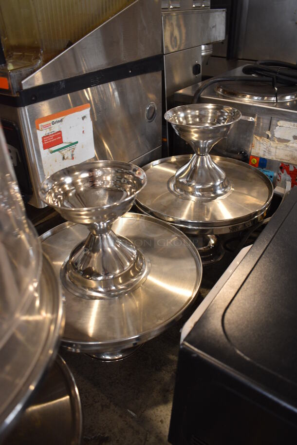 6 Metal Countertop Cake Stands w/ 2 Poly Dome Lids. 13x13x7 12x12x7. 6 Times Your Bid! - Image 2 of 2