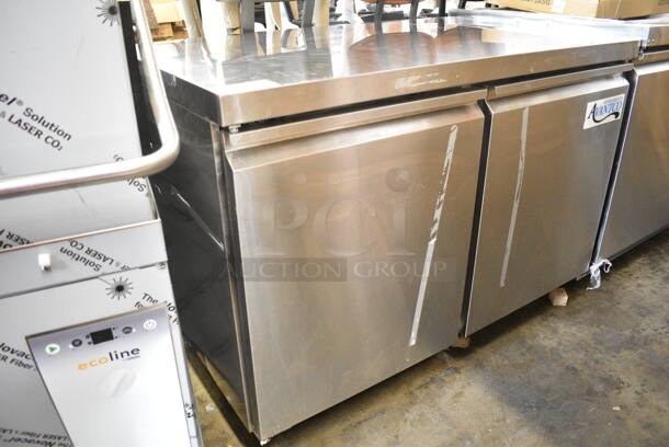 BRAND NEW SCRATCH AND DENT! 2024 Avantco 178SSUC48FHC Stainless Steel Commercial 2 Door Undercounter Freezer on Commercial Casters. 115 Volts, 1 Phase. Tested and Working! - Image 2 of 7