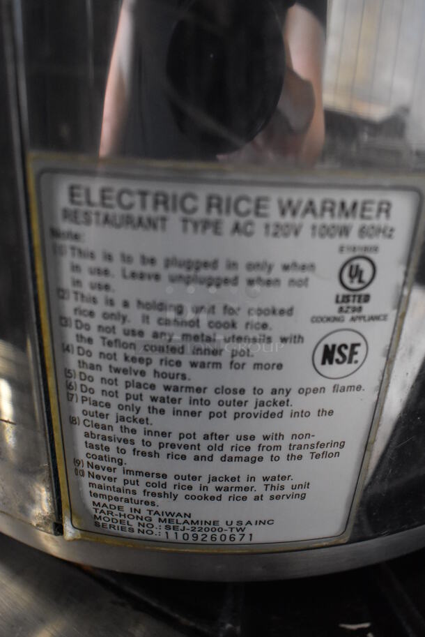 Thunder Group SEJ-22000-TW Stainless Steel Countertop Rice Cooker. 120 Volts, 1 Phase. Tested and Working! - Image 4 of 5