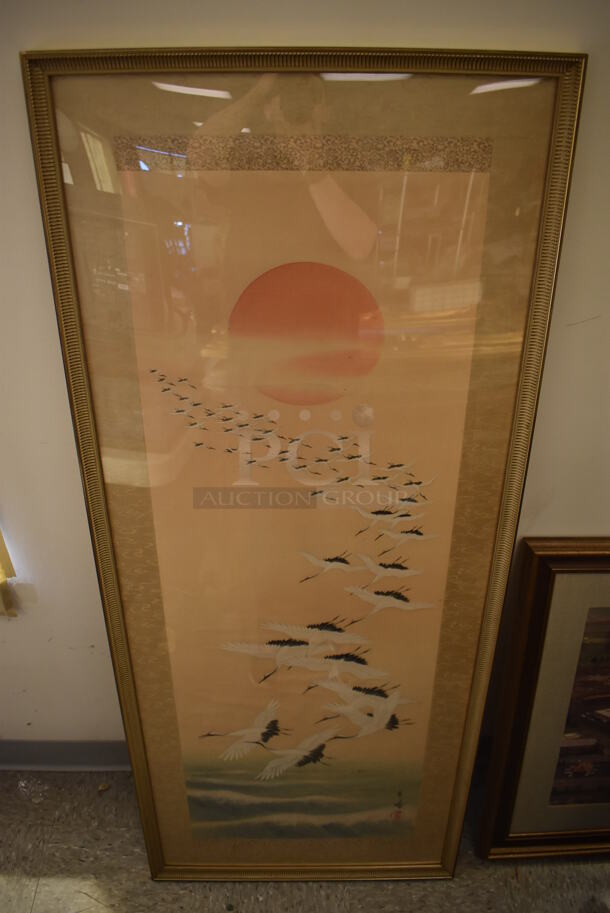 Framed Picture of Cranes Flying Into a Rising Sun - Image 1 of 6