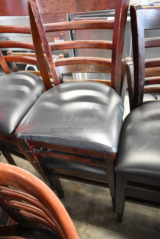 12 Wooden Dining Height Ladder Back Chair w/ Black Seat Cushion. 12 Times Your Bid!  - Image 4 of 7