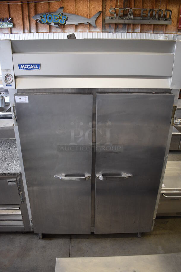 McCall Model 7-7045FTC Stainless Steel Commercial 2 Door Reach In Freezer on Commercial Casters. 115 Volts, 1 Phase. 55x35x84. Tested and Powers On But Temps at 49 Degrees - Image 1 of 7